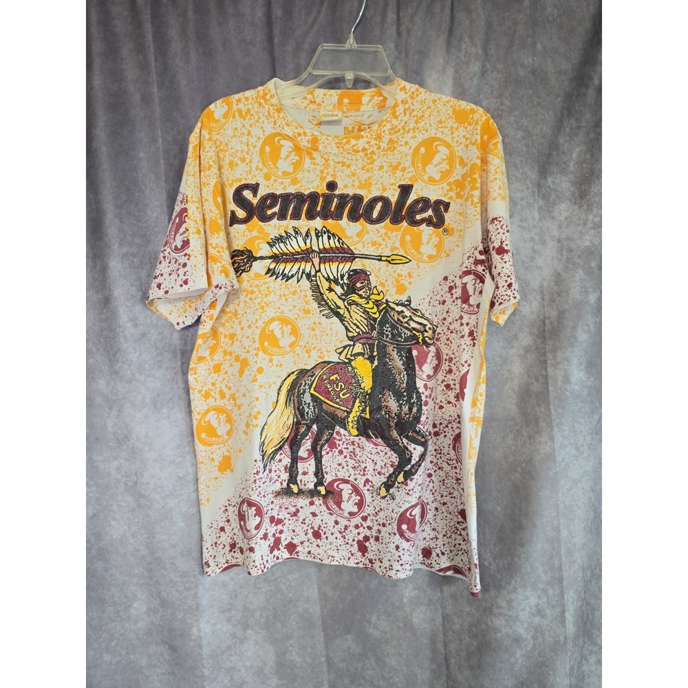 VTG 90s Florida State Seminoles Shirt All Over Print Splatter NCAA FSU Size L